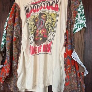 Woodstock Graphic Tee in Cream with Red Accent Kimono one size fits most